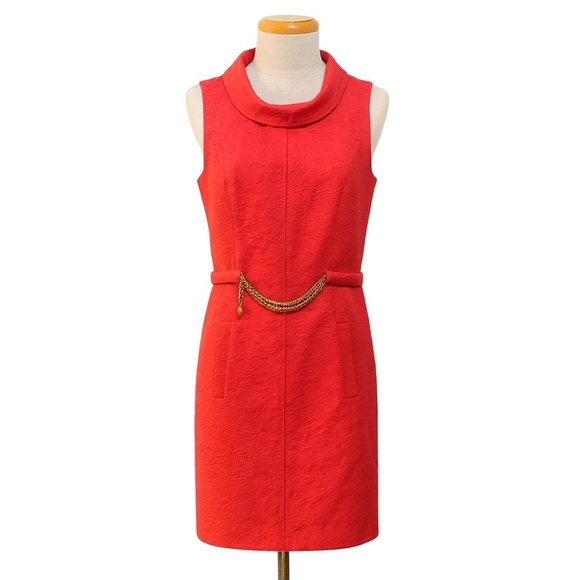 Milly Women’s Dress Sz 8 Red Sheath Midi Mock Neck Sleeveless - Picture 1 of 8